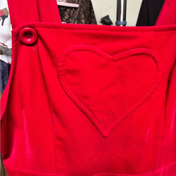 Voodoo Vixen Scarlet Corduroy Dungaree Jumper Dress - Picture 2 of 4